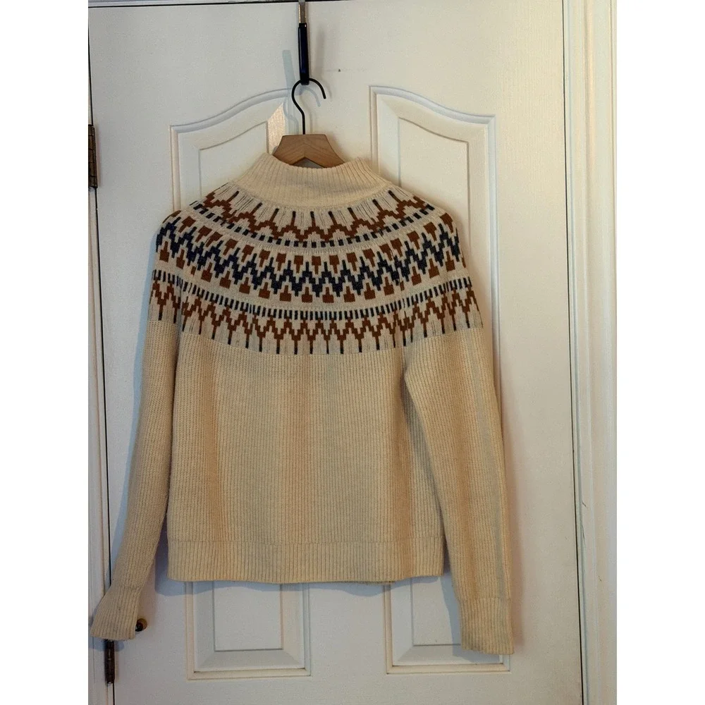 J.Crew | Fair Isle Mockneck Pullover Sweater Small Cream BM179 Lambswool
